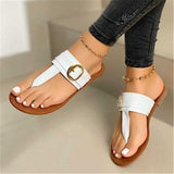 Breakj New Women's Summer Foot Toe Flat Sandals Stylish And Comfortable Metal Buckle Decoration Plus Size