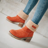 Breakj 2025 Autumn And Winter Mid-Boul Thick Heel Overslip Snow Boots 43-Yard Cotton