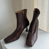 Soft Korean Leather High Heel Ankle Boots Women's Thin Heel Women's Shoes Side Zipper Is