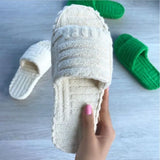 Star Fall Winter Large Size Towel Velvet Warm Plush Slippers Outer Wear Green Thick-solded Embossed Women's Casual