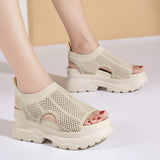 Large 43 Women'S Shoes 2022 Summer Peep Toe Thick Heels Wedge Women'S Sandals Breath Mesh Platform Shoes Women Zapatos