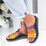 Women Summer Orthopedic Sandals Women Car Line Slides Open Toe Sandals Breathable Leather Casual Female Platform Retro