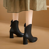 New Korean Version Of Large Size Short Tube High Heel Rear Zipper Fashion V Mouth Low