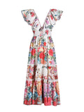 French Dress 2025 New Dress Dress Printed Lotus Leaf Side High-Grade Floral Dress