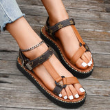 Breakj Plus Size Sandals Female Summer New Round Head Thick Bottom One Word Buckle Belt Wear Casual Flat Women's