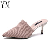 2020 Sexy Thin Heels Pointed Toe Summer Knitting Women's Shoes Woman Sandals Slippers Hot Sale Women Pumps Sizes