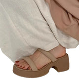 Breakj Real Soft Leather Elegant 2023 Retro Thick Foot Increased A Word Drag Female Summer Fairy High Heel Outside Wearing Beach