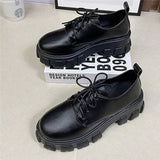 Platform Flat Oxford Shoes Black Lace Up Leather Casual Round Toe Spring Autumn Shoes Heighten Waterproof Shoes Plus