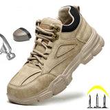 Safety Work Shoes With Steel Toe Kevlar Puncture-Proof Anti-Smashing Ankle Boots Protective Sneakers Casual Leather