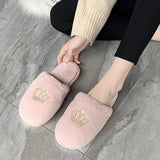 And Winter New Plush Slippers Women's Flat Crown Baotou Cotton Slippers Leisure Warm Soft-Soled Home