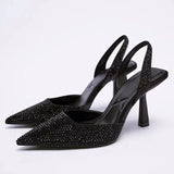 Women Bling Bling High Heels Summer Sandals Shoes Women Pumps Slip On Black Heels Sandals Party Wedding Shoes Talon