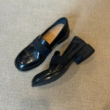 British Style Small Leather Shoes Shoes Female Black Thick Heel Single