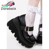 INS Cosplay Mary Janes Wedges Platform Rivit Big Size 43 women's Pumps Cool Fashion Punk Goth Classic Casual