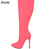 2023 Winter Over The Knee Women Boots Leather Sexy High Heels Slip on Shoes Pointed Toe Woman Long Size