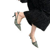 Women High Heels Bow Pointed Toe Knitting Sandals Shoes Summer Stilettos New Sexy Dress Party Slingback Zapatos Mujer