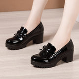 And Autumn Lace-Up Small Leather Shoes Yinglun Style Thick Heels New Style Medium Heels Casual Large Size 40-43 Women's