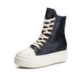 Seak Women Canvas Shoes Luxury Trainers Platform Boots Lace Up Sneakers Casual Height Increasing Zip High-TOP Black
