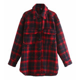 Women Plaid Single Breasted Jacket Coats Fashion Turn Down Collar Pockets Coat Female Streetwear Long Sleeve Spring
