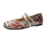 New Fashion Women's Flat Shoes Square Toe Print Casual Shoes Ladies Breathable Slip-on Outdoor Soft Mary Jane
