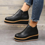 Women's Autumn Boots Round Toe Comfortable Platform Shoes Non-Slip Casual Lady Ankle Boots Side Zip Retro Female Mujer