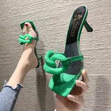 Summer Big Chain Transparent Slippers Women Stilettos Sandals Square Toe High Heels Mules Shoes Women Slides White
