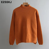 Style Loose Sweater Women Pullover Casual Half Turtleneck Long Sleeve Oversized Knit Sweater Female Jumpers Split