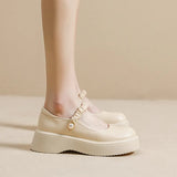 Breakj New Platform Platform Small Leather Shoes Female Shallow Mouth Mary Jane Single Shoes Retro British Style Happy Shoes