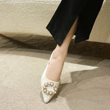 Breakj Spring And Summer New 4241 Large-Size Bag Head Half Slippers Women Wear Pointed Thick Heel Round Buckle Low Heel Women's Shoes Sand