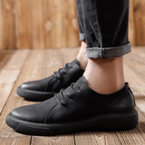 Sale Large Size Men Leather Casual Shoes Outside High Quality Comfort Footwear Fashion All-match Sneakers Black