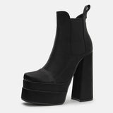 Winter Patchwork Elastic Slip-on Women Ankle Boots Fashion Platform Wedges Ultra High heels Chelsea Boots Chunky
