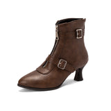 Breakj Buckle Medium Heel Fashion Women's Boots Plus Size Ankle Boots