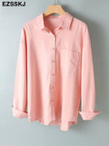 New Pockets Casual Loose Cotton Blouse Shirt White Blouse Female Spring Summer Women Large Size