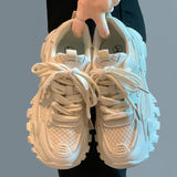 Breakj Thick-Bottomed Old Dad Shoes Women's 2025 Summer New Fashion Lace Casual Sports Single Shoes Pure Color Round Head Women's