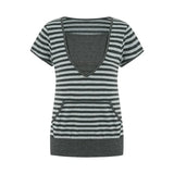 y2k Short Sleeve Top Women Stripe Patchwork Harajuku Tee Vintage Woman Clothes Fairy Grunge Tshirt with Pocket