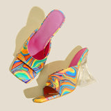 Simple Crystal Heel Open Toe High Heel Sandals and Slippers Fashion Shaped High Heel Color Fashion Square Head