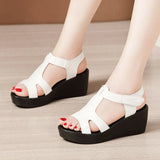 Leather Slope Heel Sandals Women 2023 Summer New Muffin Thick Soles Waterproof Platform With Large Heels Mother Sandals