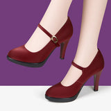 Model Catwalk Cheongsam High Heels Women's Waterproof Table Fine Heels Wine Red Pointed Shallow Mouth Professional Work