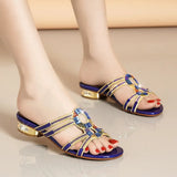 Women's Slippers In Summer Wear Crystal Diamond Sandals, Women's Sandals, Thick Heels, Bohemian Slippers, Full Of