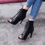 Women's Summer Boots Gladiator Sandals Sexy Black Shoes New High Heels Footwear Lace-up Pole Dance Elegant Fashion Free