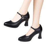 Cheongsam Performance, Catwalk Training, Single Shoes, Women's Leather, Thick Heels, Comfortable Middle Heel, Soft Soles, Mother's Work
