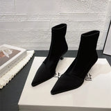 Breakj Silk Satin Sleeve Tip-Headed Short Boots Women 2025 Autumn And Winter New Fine And Elastic Boots Short-Shot Thin