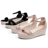 Breakj Cm Baotou Water Table Slope Heli Shoes Hemp Rope Grass Mat Weaving High Heel Sandals Mary Jane Large-Size Thick-Soled
