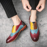 Leather Shoes Men New 2021 Mixed Colors Pointed Toe Brogue Shoes Men Business Casual Dress Wedding Party Mens Shoes