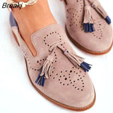 Fall New 2022 Fashion Flat Shoes Ladies Fashion Fringe Round Toe Fringe Leather Loafers Women Plus Size Shoes for