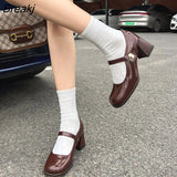 New Mary Jane Shoes Women's Shoes Women Thick Heels Buckle Lolita Shoes School Uniform Student Girls Leather