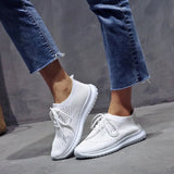 Sneakers Women Fashion Knitting Soft Vulcanized Flat Shoes Platform Lace Up Mesh Comfortable Ladies Casual Footwear