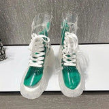 Women Rain Boots Mature Ladies Lace-up Waterproof Ladies Shoes Transparent Candy Color Soles Outdoor Girl