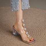 Lady Square Toe High Heels Shoes Sexy Women Party Shoes Design Rhinestone PVC Transparent Stiletto Crystal Women's