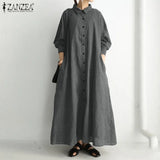 Elegant Lapel Robe Women's Autumn Sundress ZANZEA 2022 Casual Long Sleeve Maxi Vestidos Female Striped Shirt
