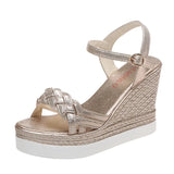 Female Fashion Open Toe Sandals Dress Silver Sandals Women Wedges Platform Party Shoes Woman Womens Platform